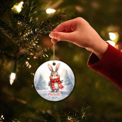 Baby Bunny First Christmas Ceramic Ornament – Personalized 2025 Keepsake Gift for Newborn Boy or Girl and New Parents