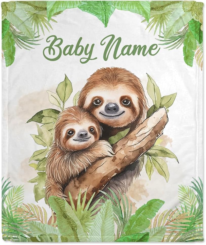 Sloth Pattern Baby Blanket - Personalized Blanket