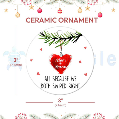 “Swiped Right” Heart Ceramic Ornament – Personalized Couple Christmas Gift for Boyfriend, Girlfriend, Husband or Wife