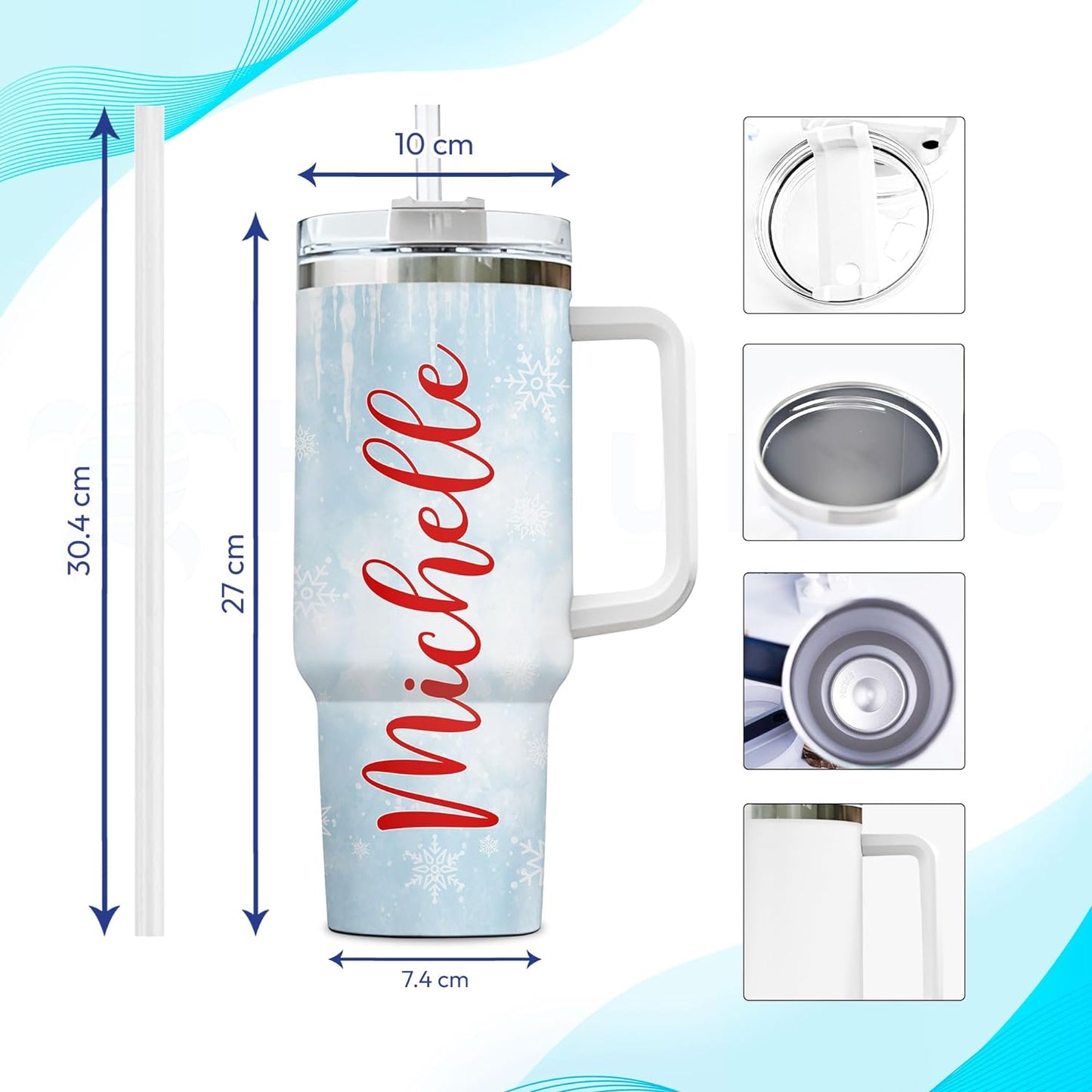Christmas Guinea Pig Tumbler 40oz with Handle & Straw – Personalized Stainless Steel Insulated Travel Cup with Lid – Cute Holiday Gift for Animal Lovers