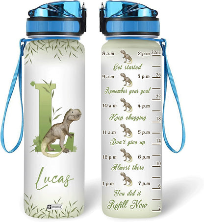 Dinosaur Floral Theme - Personalized Water Tracker Bottle 32oz