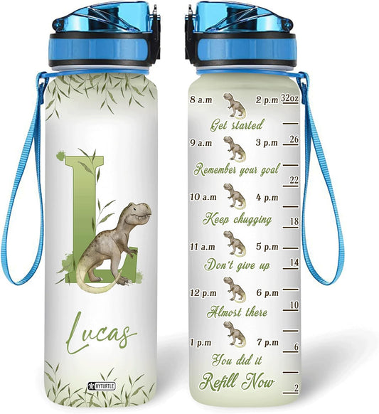 Dinosaur Floral Theme - Personalized Water Tracker Bottle 32oz