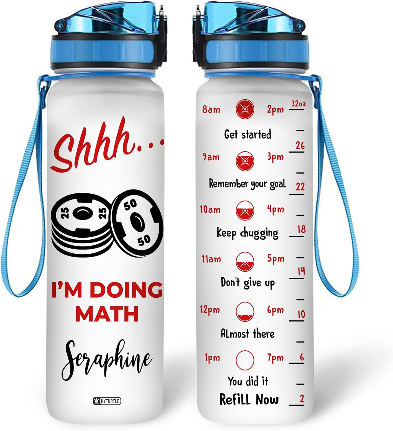 Shhh I’m Doing Math Water Bottle Tracker 32oz – Personalized Hydration Bottle with Time Marker – Fun Gift for Fitness & Math Lovers
