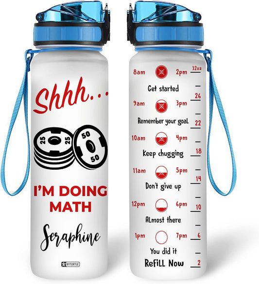 Shhh I’m Doing Math Water Bottle Tracker 32oz – Personalized Hydration Bottle with Time Marker – Fun Gift for Fitness & Math Lovers