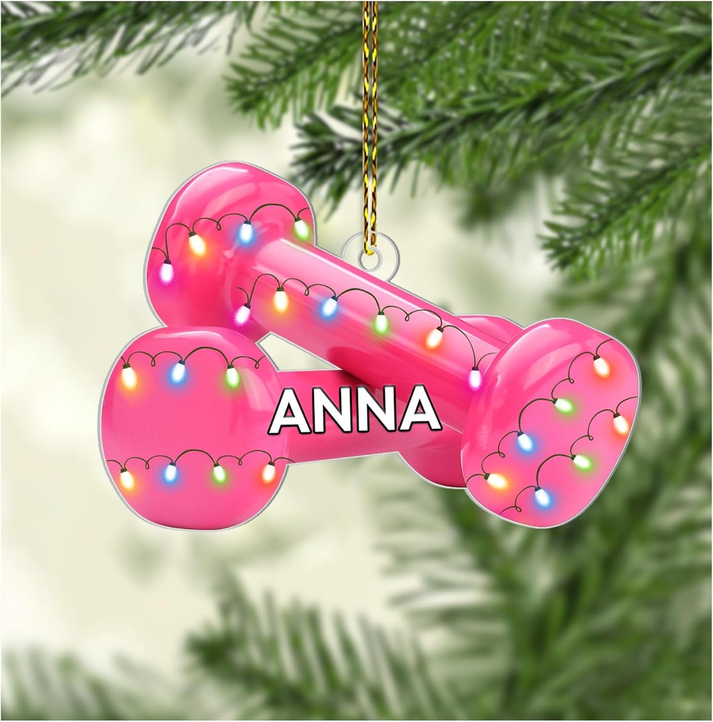 Pink Dumbbell Cut Acrylic Ornament – Personalized Christmas Gift for Gym Lover, Trainer, or Athlete