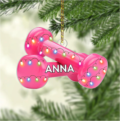 Pink Dumbbell Cut Acrylic Ornament – Personalized Christmas Gift for Gym Lover, Trainer, or Athlete