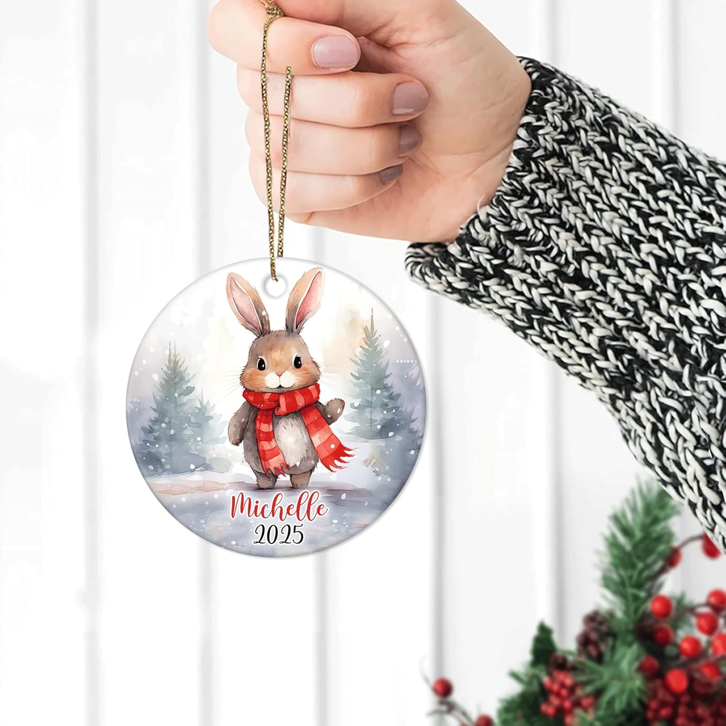 Baby Bunny First Christmas Ceramic Ornament – Personalized 2025 Keepsake Gift for Newborn Boy or Girl and New Parents