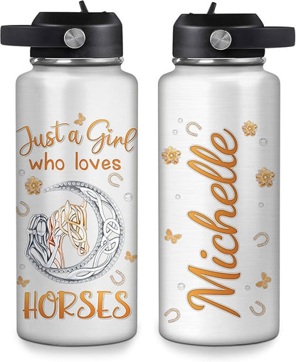 Sparkling Horse Water Bottle 32oz – Personalized Stainless Steel Insulated Bottle with Leak-Proof Lid – Stylish Gift for Horse Lovers