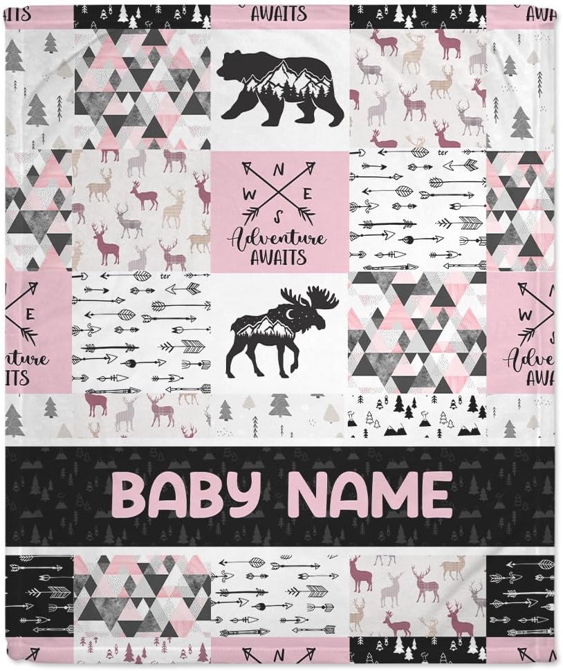 Pink Woodland Animal Baby Blanket - Personalized Blanket