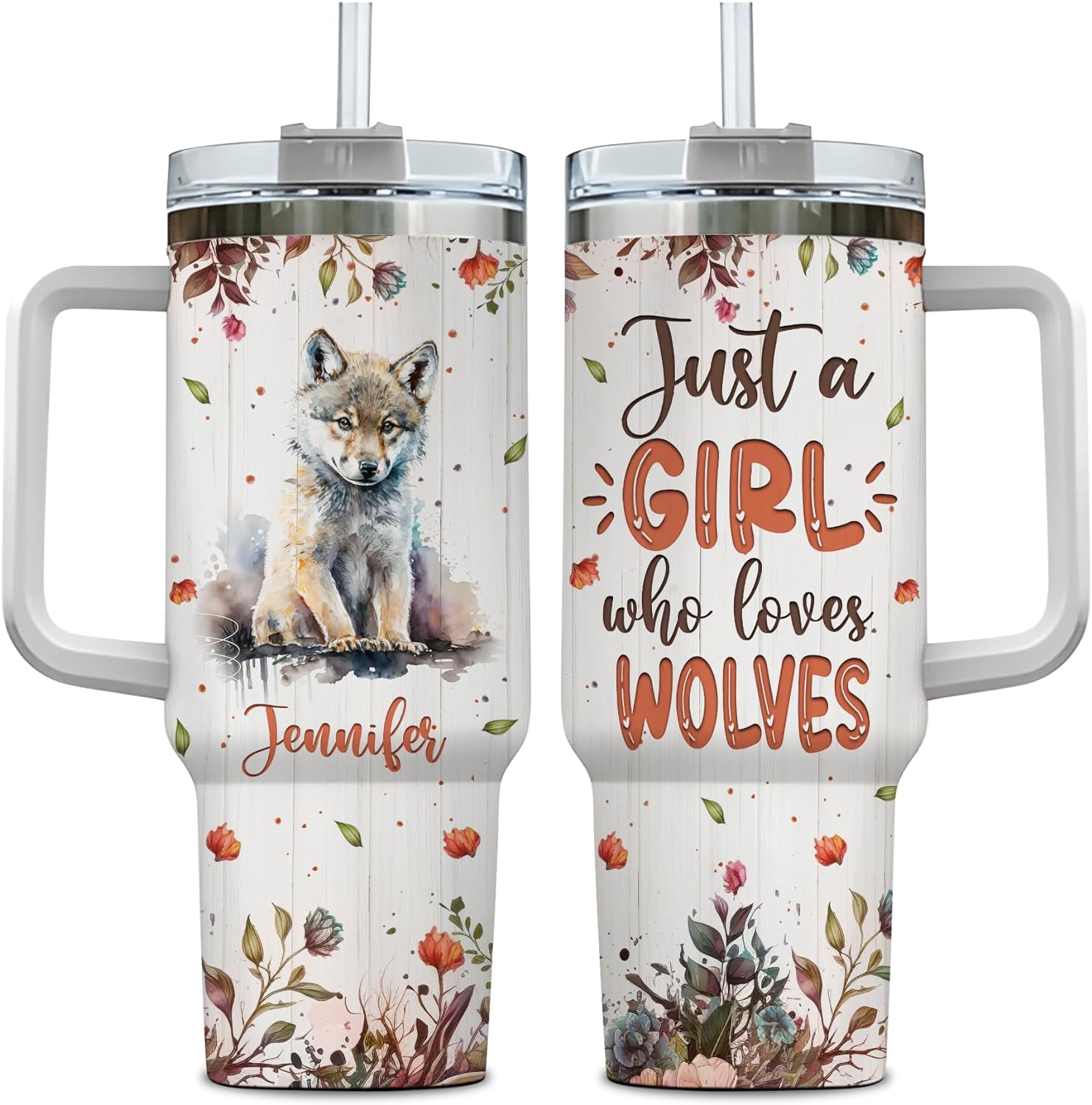 Just a Girl Who Loves Wolf - Personalized Tumbler 40oz with Straw