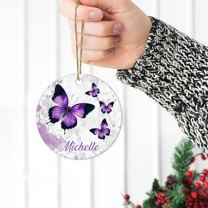 Purple Butterflies Ceramic Ornament – Personalized Christmas Gift for Butterfly Lover, Daughter, Mom or Best Friend