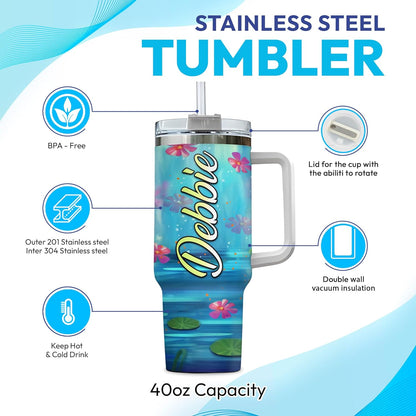 Frog Lover Tumbler 40oz with Handle & Straw – Personalized Stainless Steel Insulated Travel Cup with Lid – Cute Gift for Animal Lovers & Kids