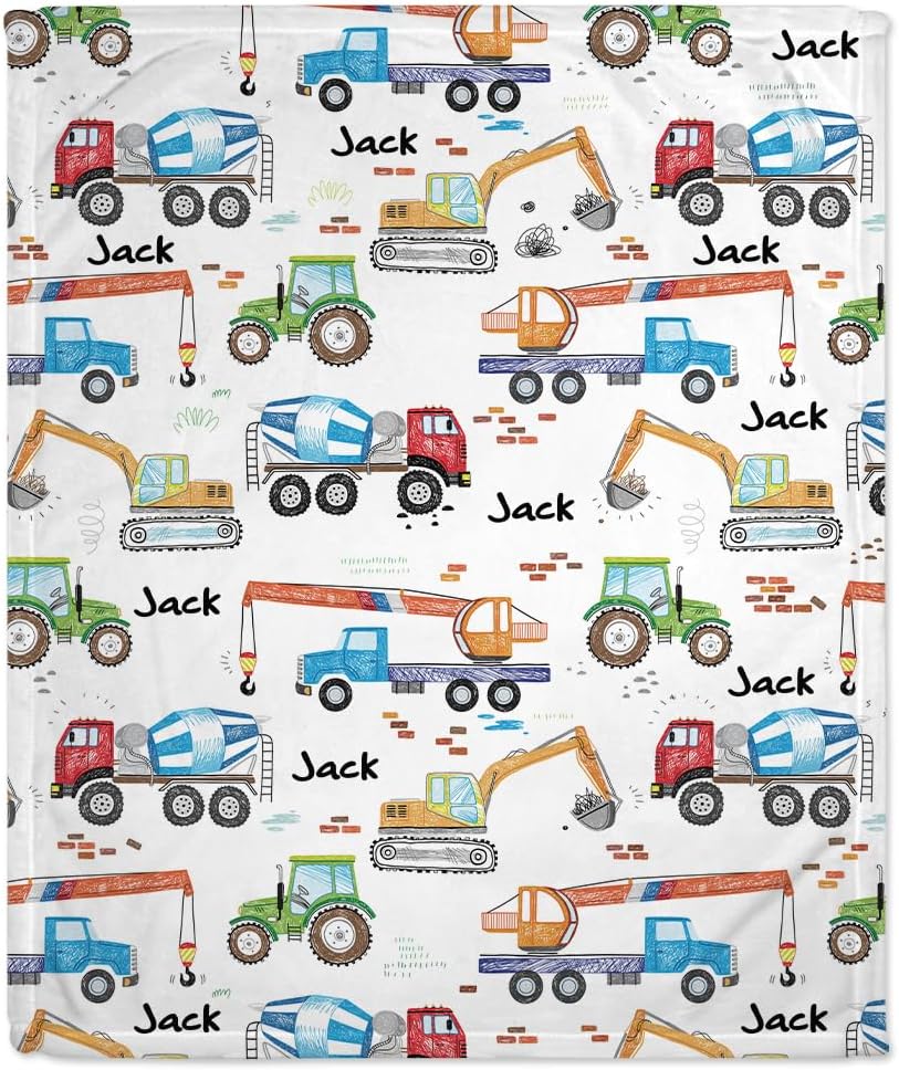 Construction Vehicles Baby Blanket - Personalized Blanket