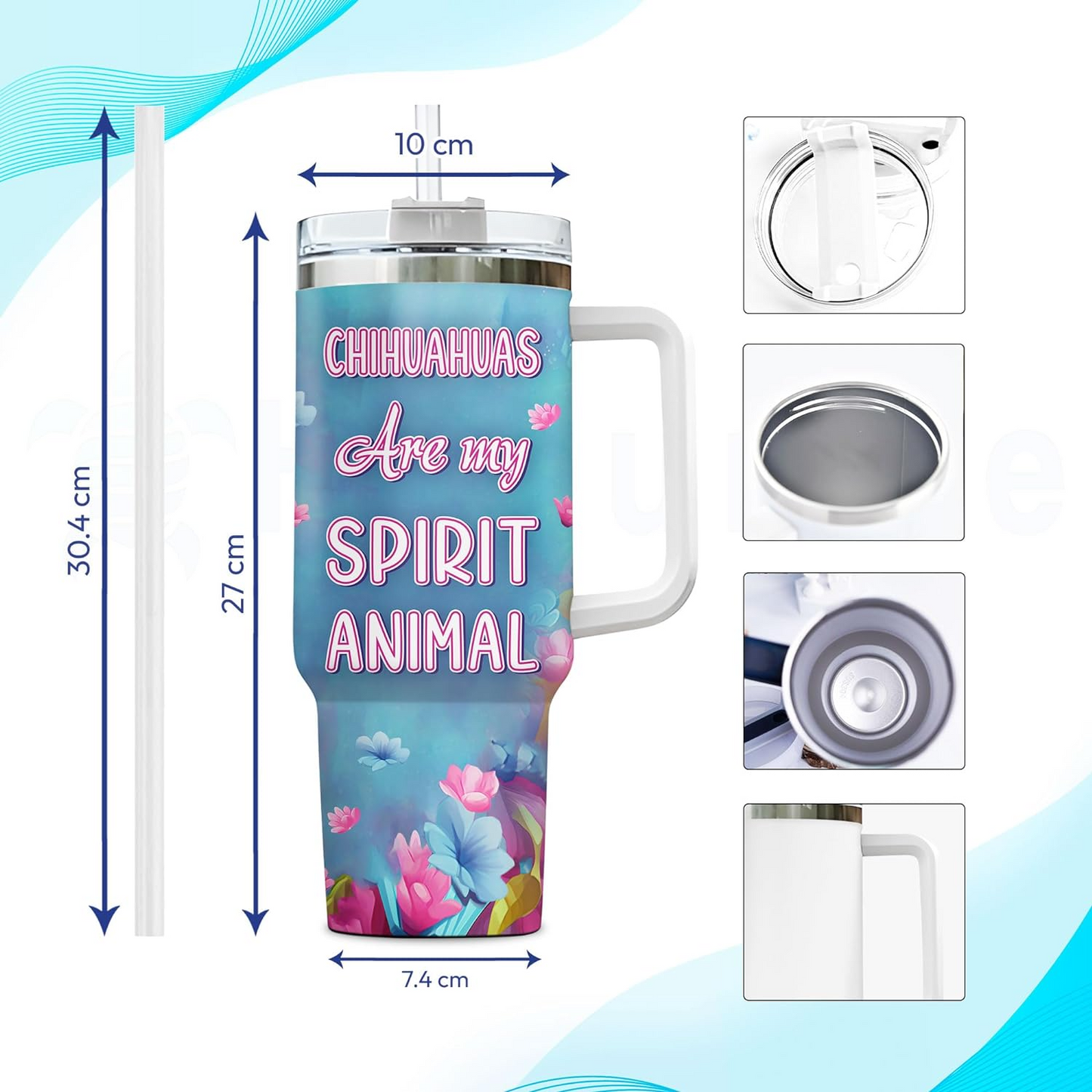 Cute Chihuahua Lover Tumbler 40oz with Handle & Straw – Personalized Stainless Steel Travel Cup with Lid – Stylish Gift for Dog Lovers