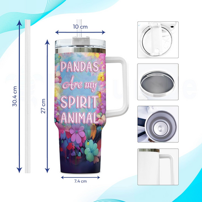 Panda Lover Tumbler 40oz with Handle & Straw – Personalized Stainless Steel Insulated Cup with Lid – Cute Birthday & Christmas Gift for Women & Girls