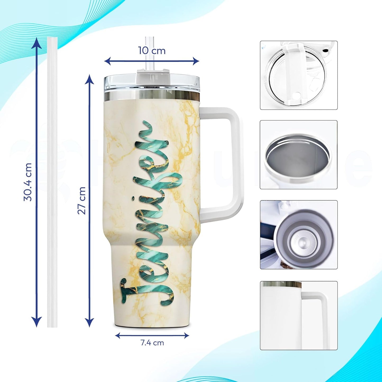 Owl & Gemstone Tumbler 40oz with Handle & Straw – Personalized Stainless Steel Insulated Travel Cup with Lid – Artistic Gift for Owl Lovers