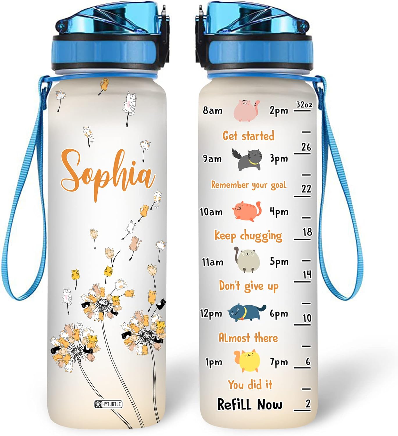 Cat Dandelion Theme - Personalized Water Tracker Bottle 32oz