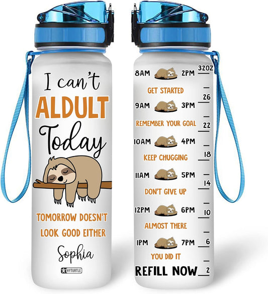 Funny Sloth Water Bottle Tracker 32oz – Personalized Lazy Day Motivational Bottle – Cute Gift for Sloth Lovers, Teens & Friends