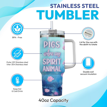 Pig Lover Tumbler 40oz with Handle & Straw – Personalized Stainless Steel Insulated Travel Cup with Lid – Cute Birthday & Christmas Gift for Animal Lovers