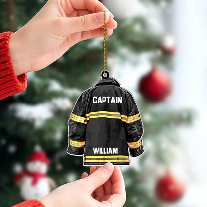 Firefighter Jacket Cut Acrylic Ornament – Personalized Christmas Gift for Fireman, EMT, or Fire Department Hero