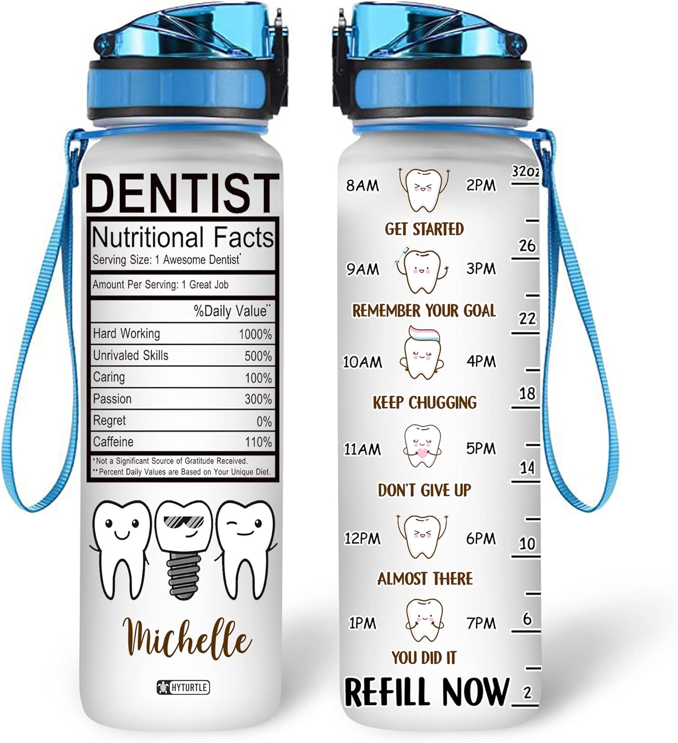 Dental Nutritional Fact - Personalized Water Tracker Bottle 32oz