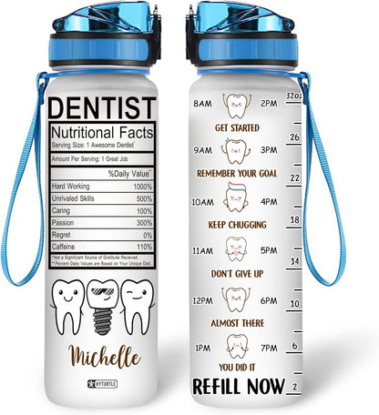 Dental Nutritional Fact - Personalized Water Tracker Bottle 32oz