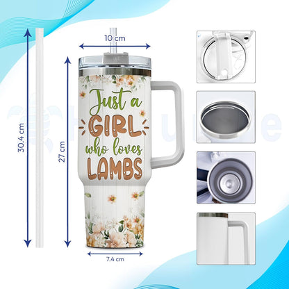 Lamb Pastel Floral Tumbler 40oz – Personalized Stainless Steel Insulated Cup with Handle & Straw – Sweet Gift for Lamb Lovers