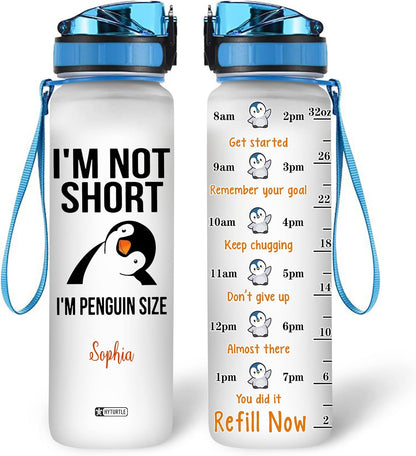 Funny Penguin Water Bottle Tracker 32oz – Personalized Birthday Gift for Friends & Penguin Lovers