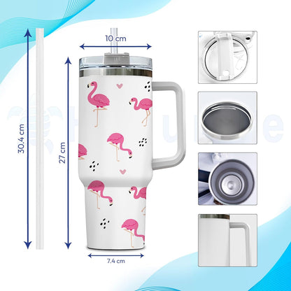 Pink Flamingo Tumbler 40oz with Handle & Straw – Personalized Stainless Steel Insulated Cup with Lid – Stylish Gift for Flamingo Lovers