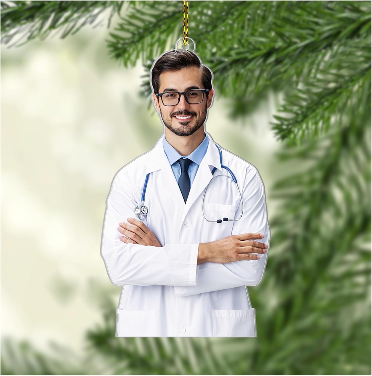 Doctor Silhouette Cut Acrylic Ornament – Personalized Photo Christmas Gift for Physician, PA or Medical Student, White Coat Celebration Keepsake