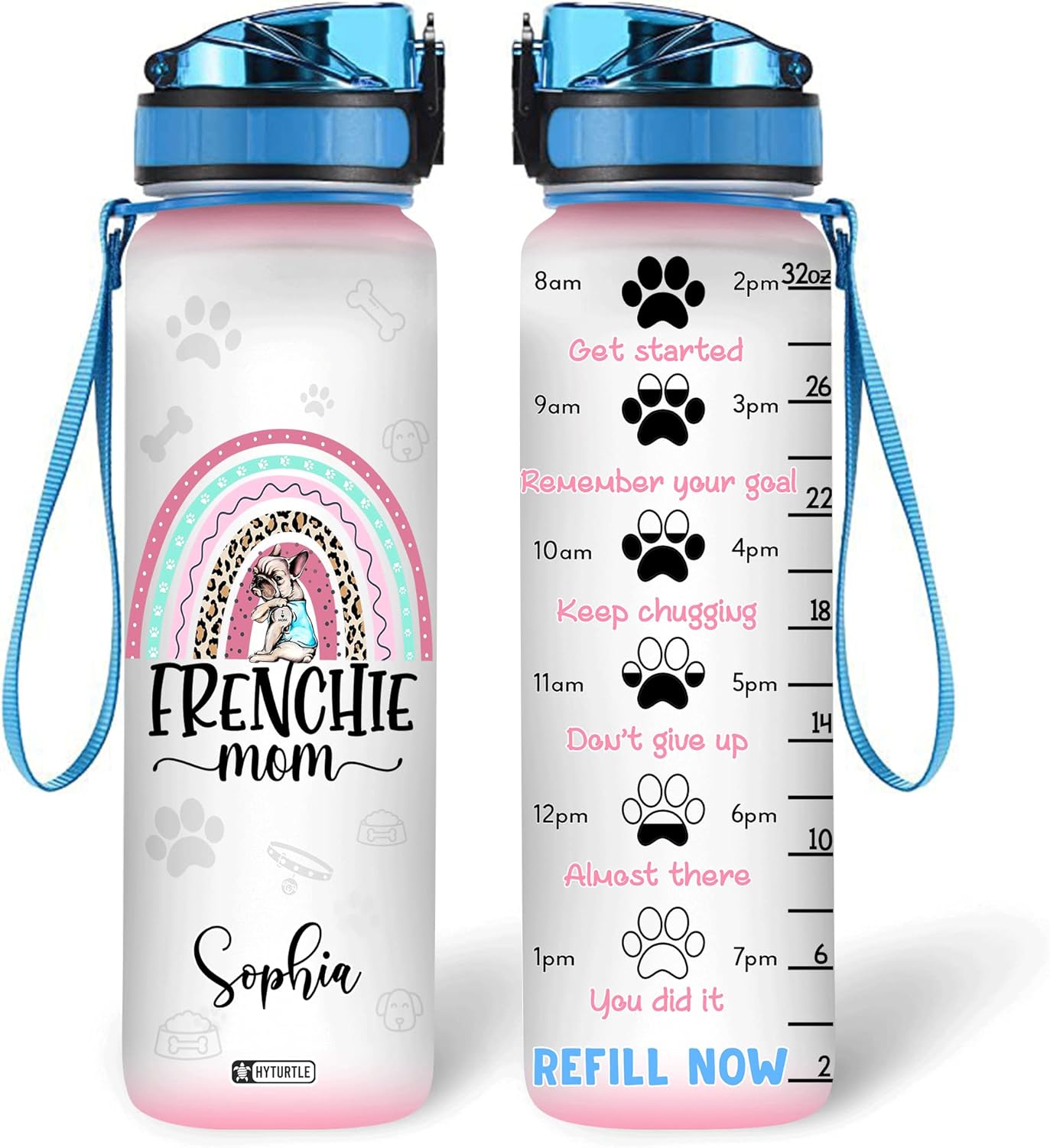 Frenchie Mom Rainbow - Personalized Water Tracker Bottle 32oz