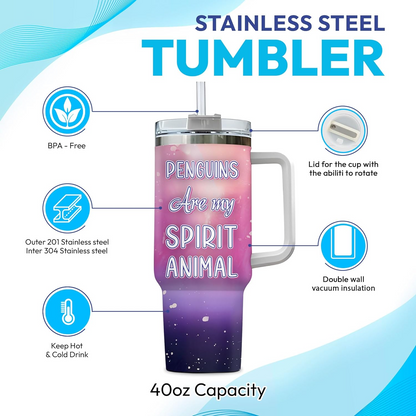 Penguin Lover Tumbler 40oz with Handle & Straw – Personalized Stainless Steel Insulated Travel Cup with Lid – Cute Birthday & Christmas Gift for Animal Lovers