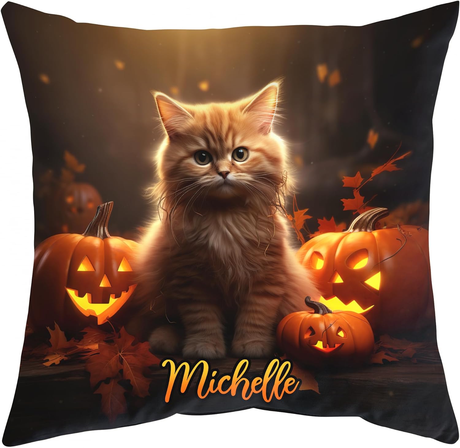 Cat Halloween Pattern - Personalized Pillow (Insert Included)