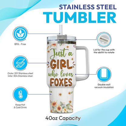 Fox Woodland Tumbler 40oz – Personalized Stainless Steel Insulated Cup with Handle & Straw – Cute Gift for Fox Lovers