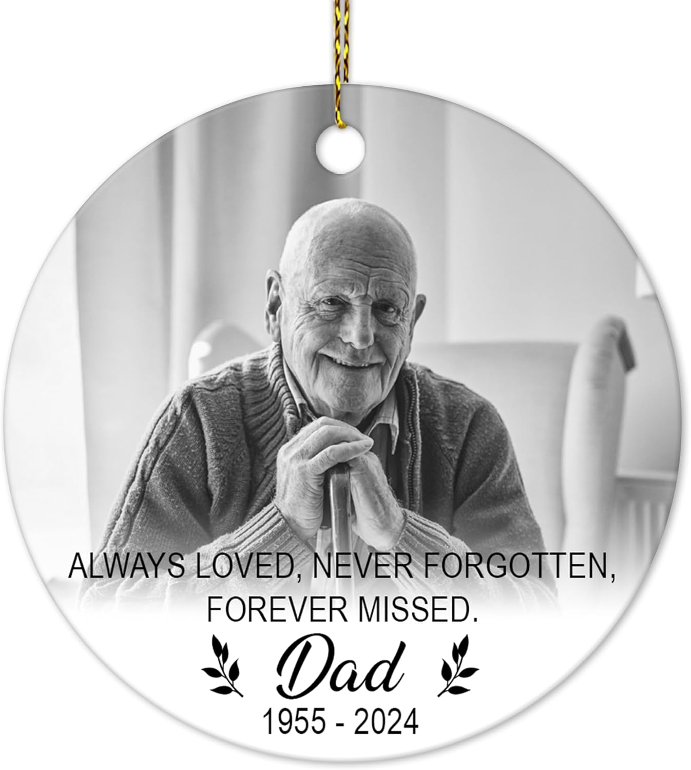 Memorial Photo Script Ceramic Ornament – Personalized Custom Picture Circle Keepsake, Sympathy Christmas Gift for Loss of Loved One