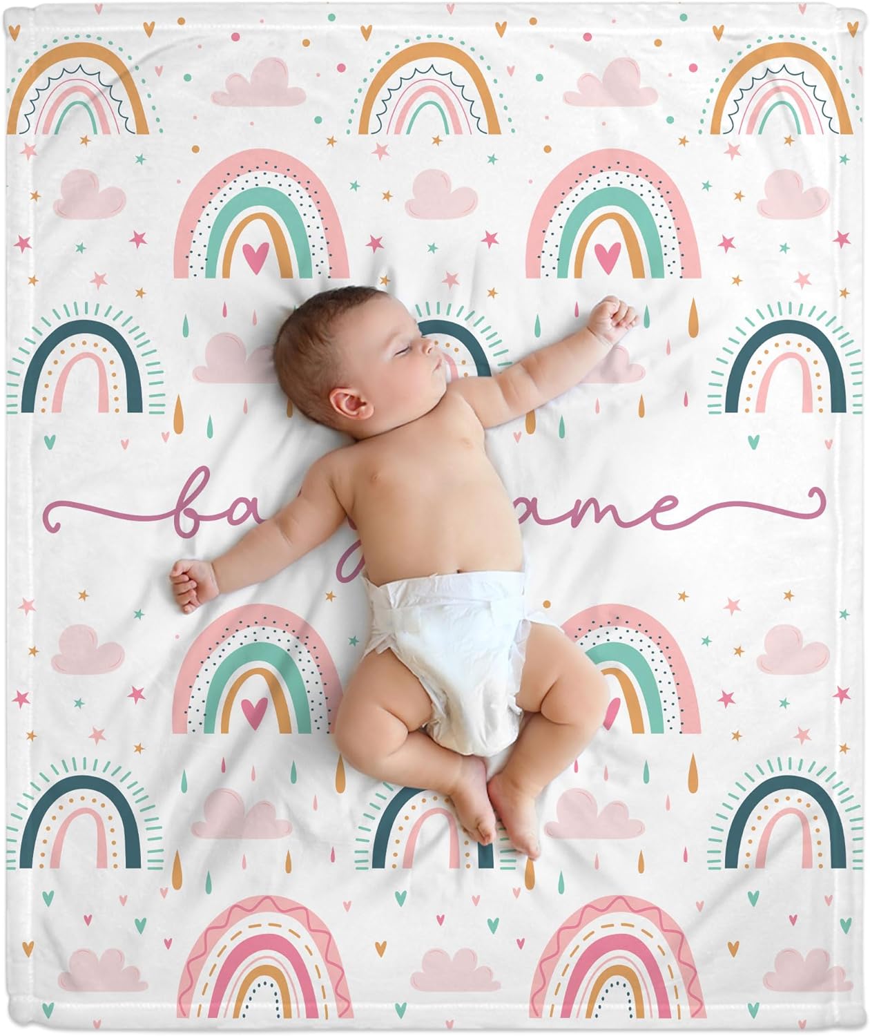 Rainbow Pattern Baby Blanket - Personalized Blanket