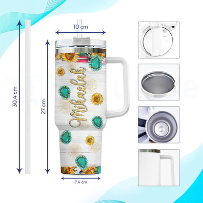 Sunflower Chicken Tumbler 40oz with Handle & Straw – Personalized Stainless Steel Insulated Travel Cup with Lid – Stylish Gift for Farm Animal Lovers