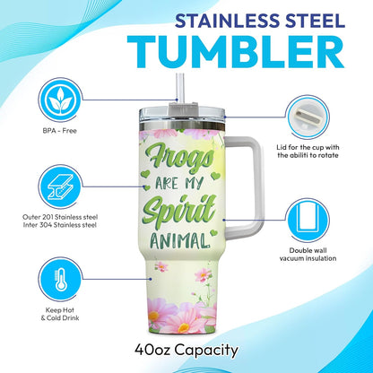 Frog Spirit Animal Tumbler 40oz – Personalized Stainless Steel Insulated Travel Cup with Handle & Straw – Unique Gift for Frog Lovers