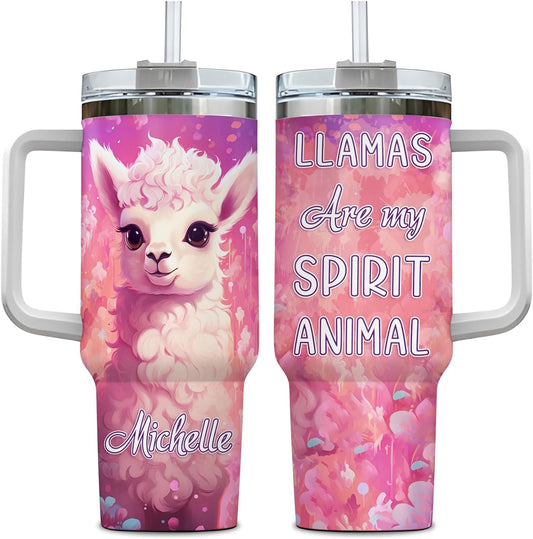 Llama Lover Tumbler 40oz with Handle & Straw – Personalized Stainless Steel Insulated Cup with Lid – Unique Birthday & Christmas Gift for Animal Lovers