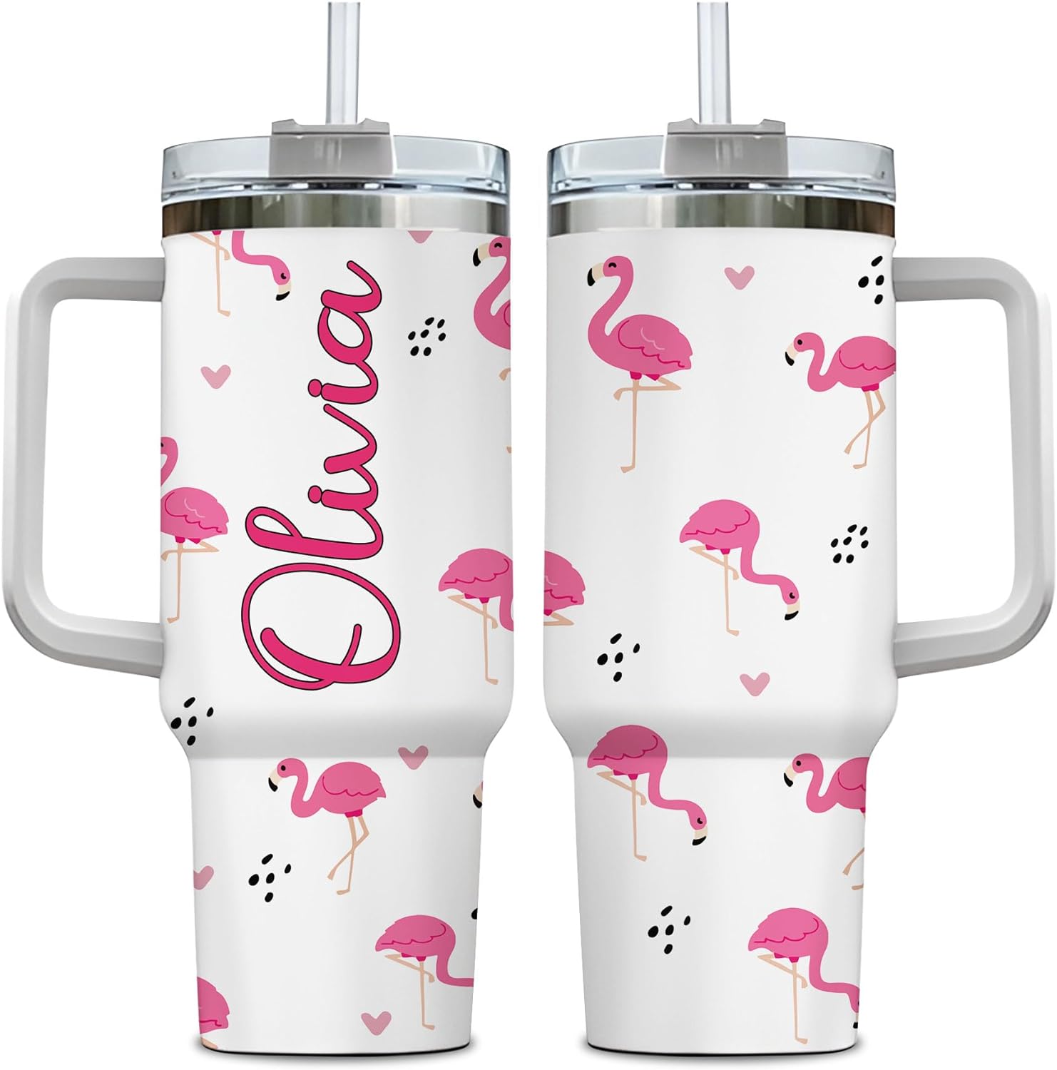 Flamingo Tumbler - Personalized Tumbler 40oz with Straw