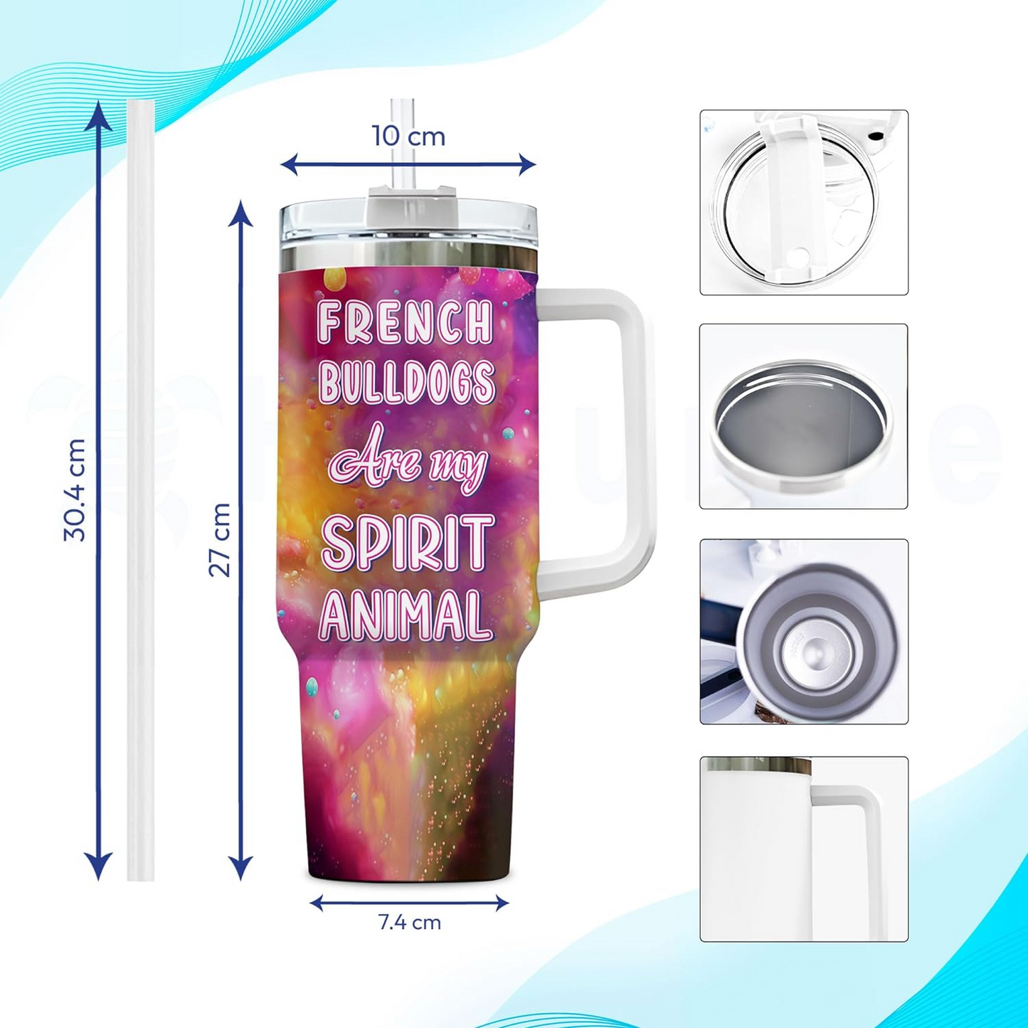 French Bulldog Lover Tumbler 40oz with Handle & Straw – Personalized Stainless Steel Travel Cup with Lid – Fun Gift for Dog Lovers