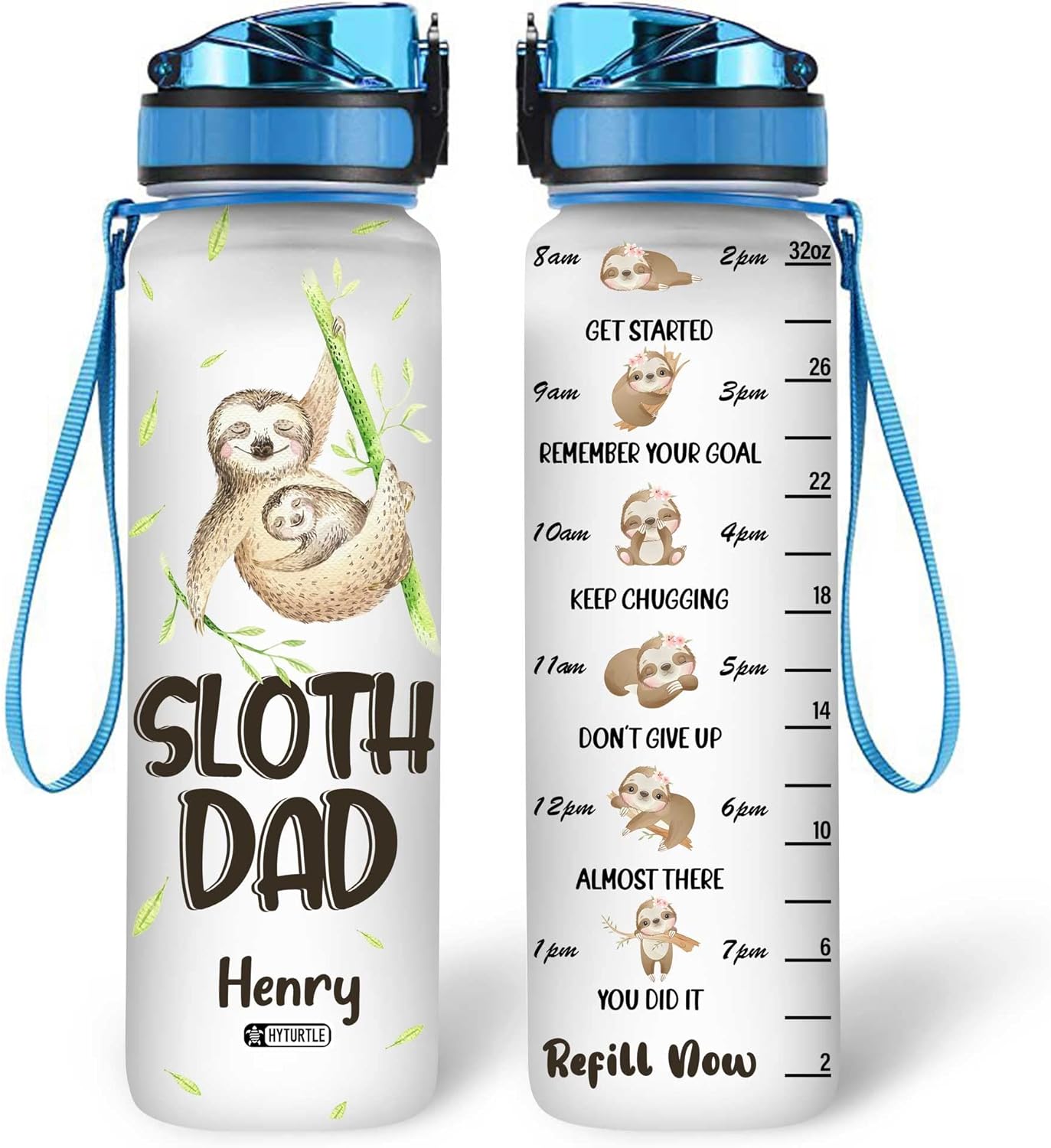 Sloth Dad - Personalized Water Tracker Bottle 32oz