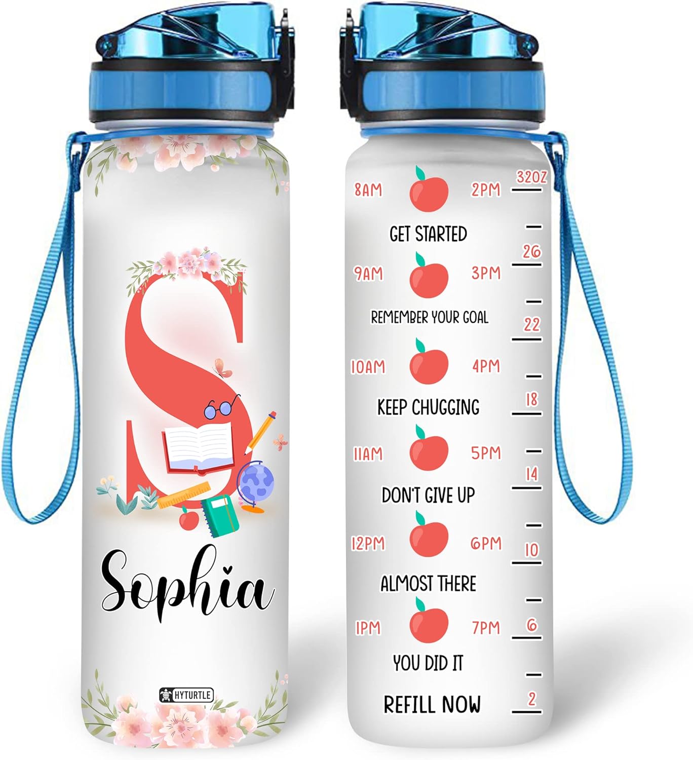 Teacher Floral Pattern - Personalized Water Tracker Bottle 32oz