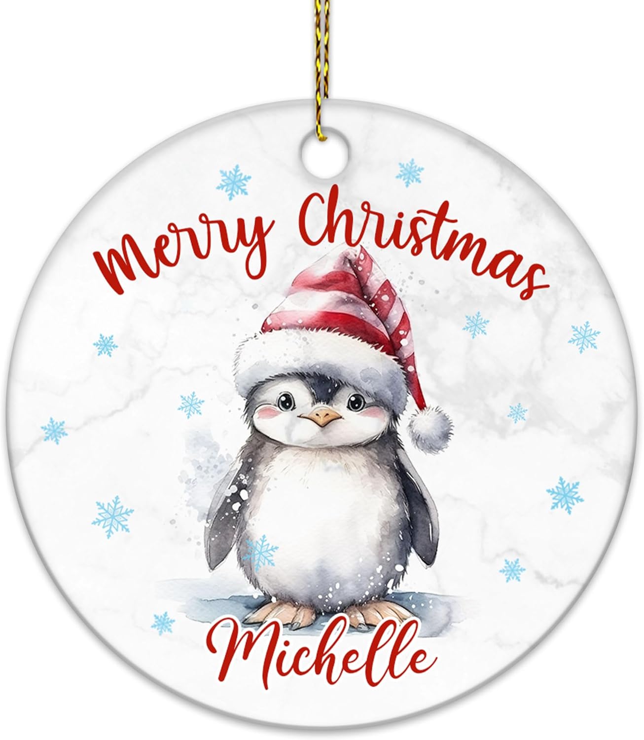 Penguin Christmas Ceramic Ornament  Personalized Holiday Keepsake with Custom Name  Cute Sea Animal Decoration Gift