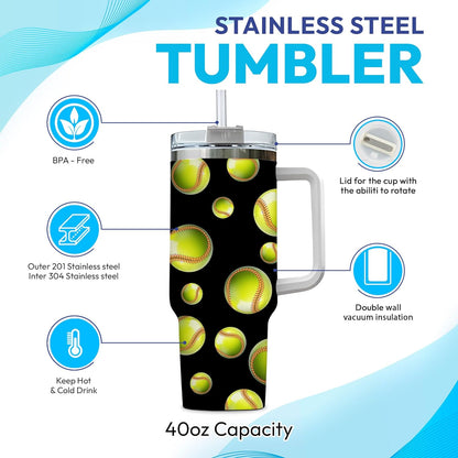 Softball Lover Tumbler 40oz with Handle & Straw – Personalized Stainless Steel Travel Cup with Lid – Unique Gift for Players & Coaches