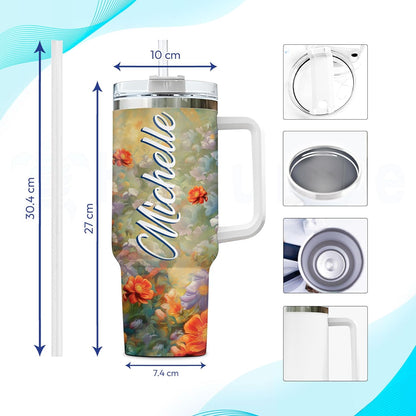 Colorful Rooster Tumbler 40oz – Personalized Stainless Steel Insulated Cup with Handle & Straw – Fun Gift for Chicken Lovers