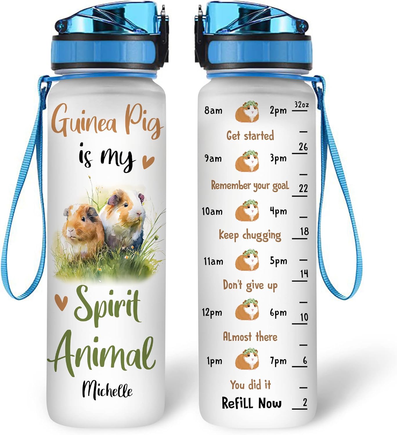 Guinea Pig Is My Spirit Animal - Personalized Water Tracker Bottle 32oz