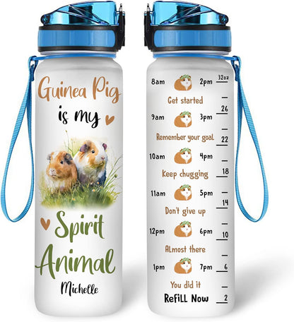 Spirit Animal Guinea Pig Water Bottle Tracker 32oz – Personalized BPA-Free Motivational Bottle with Time Marker – Fun Gift for Pet Lovers