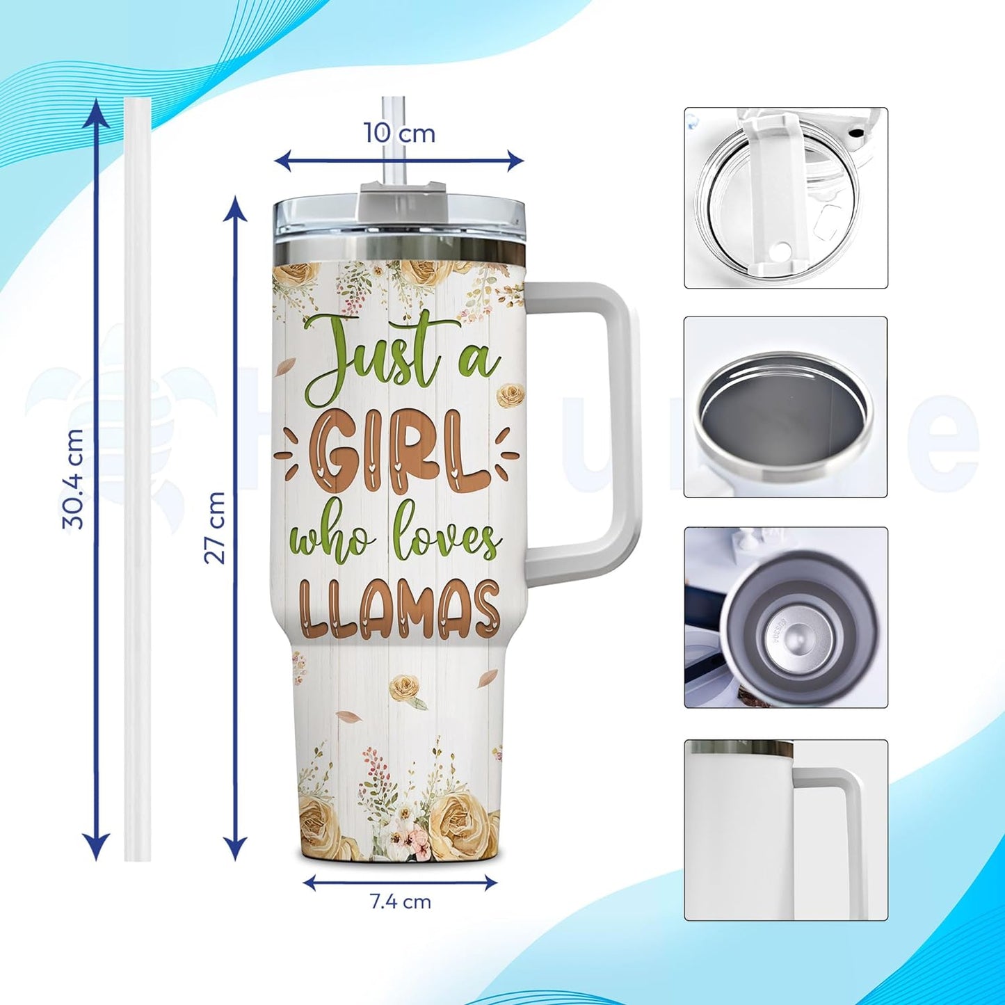 Rustic Llama 40oz Tumbler with Handle & Straw – Personalized Stainless Steel Insulated Cup with Lid – Stylish Gift for Animal Lovers