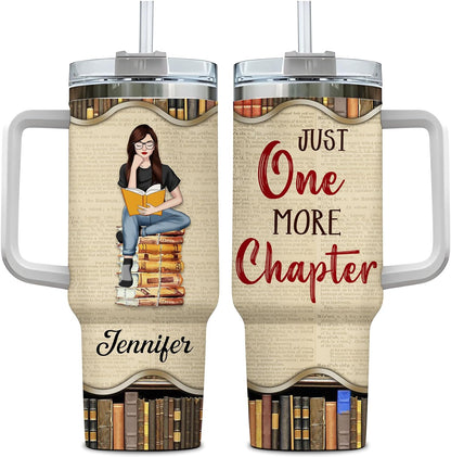 Book Lover Reading Tumbler 40oz with Handle & Straw – Personalized Stainless Steel Travel Cup with Lid – Unique Gift for Readers